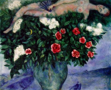 La mujer y las rosas contemporáneo de Marc Chagall Pinturas al óleo